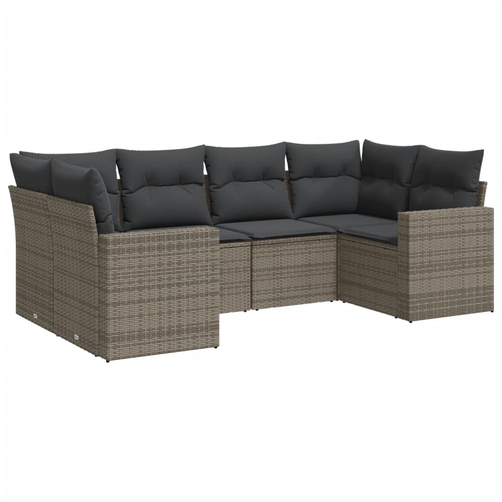6-dijelni set vrtnih sofa od poliratana s jastucima sivi
