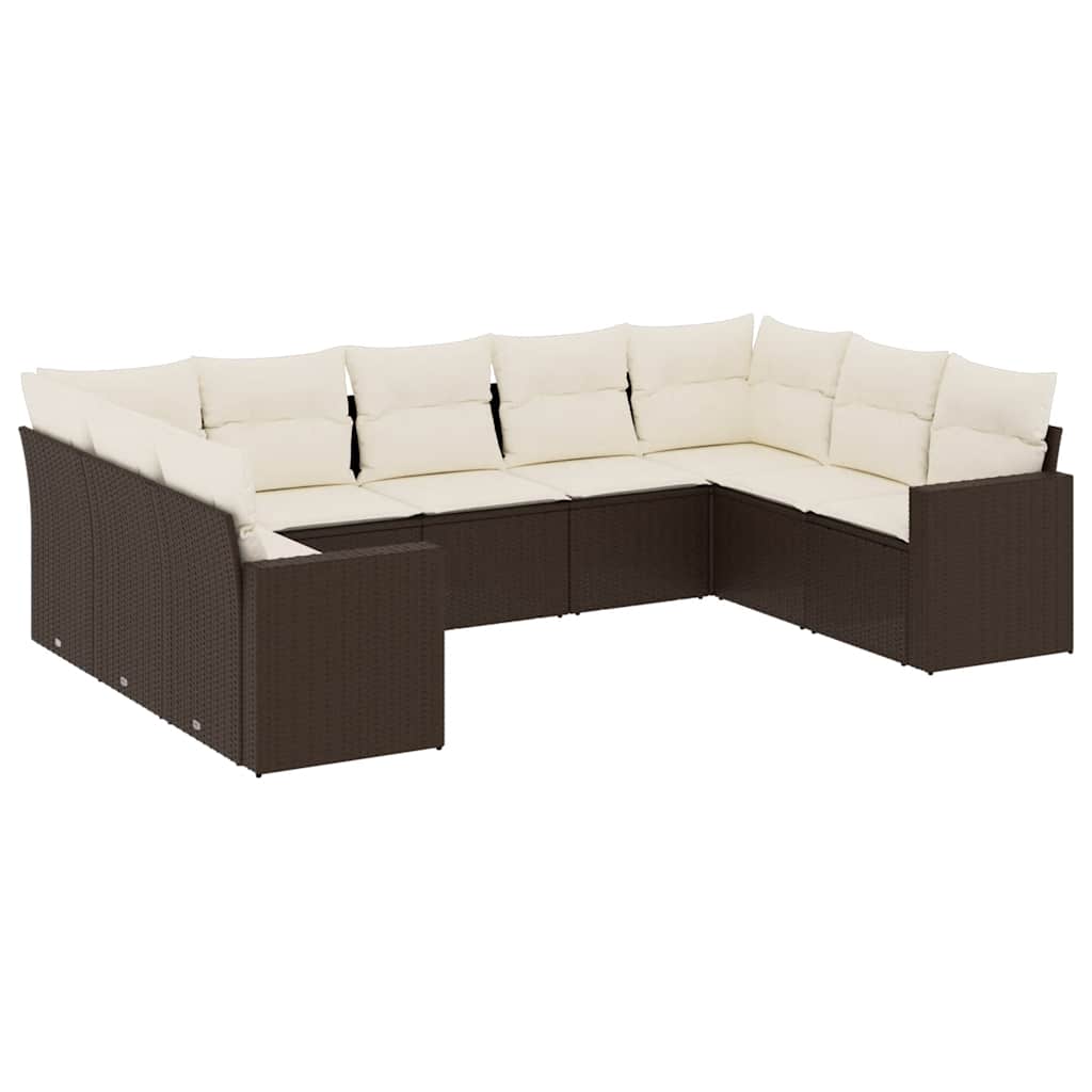 9-dijelni set vrtnih sofa s jastucima poliratan smeđi