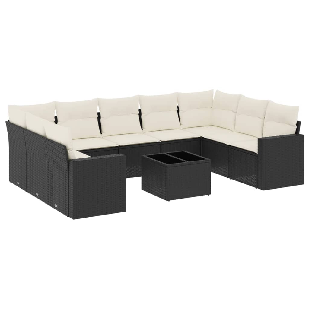 10-dijelni set vrtnih sofa s jastucima crni od poliratana