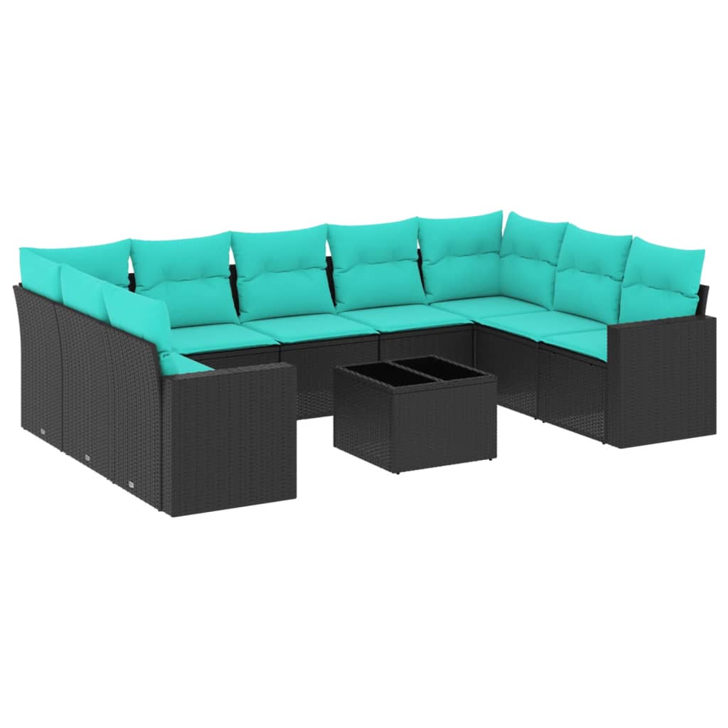 10-dijelni set vrtnih sofa od poliratana s jastucima crni
