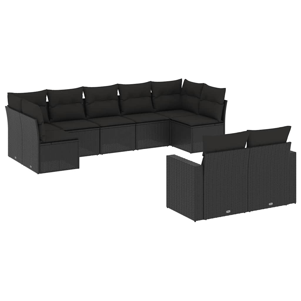9-dijelni set vrtnih sofa s jastucima crni od poliratana