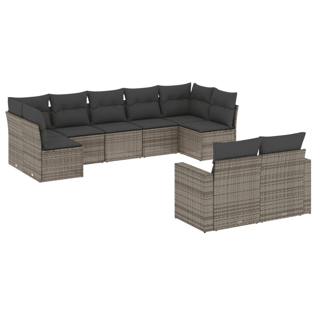 9-dijelni set vrtnih sofa od poliratana s jastucima sivi
