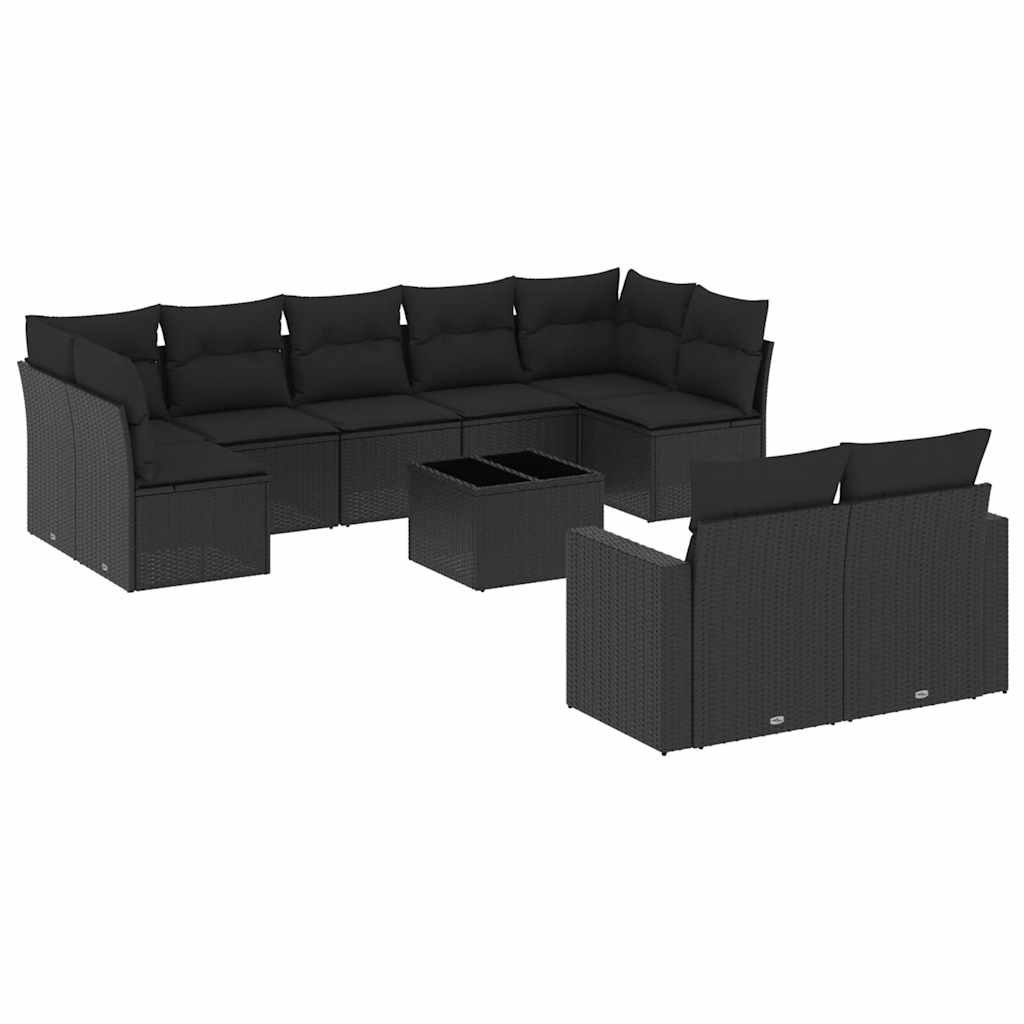 10-dijelni set vrtnih sofa s jastucima crni od poliratana
