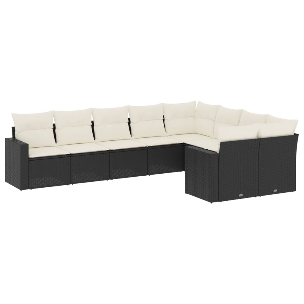 9-dijelni set vrtnih sofa s jastucima crni od poliratana