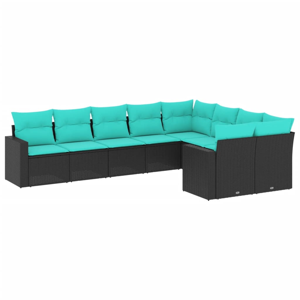 9-dijelni set vrtnih sofa od poliratana s jastucima crni