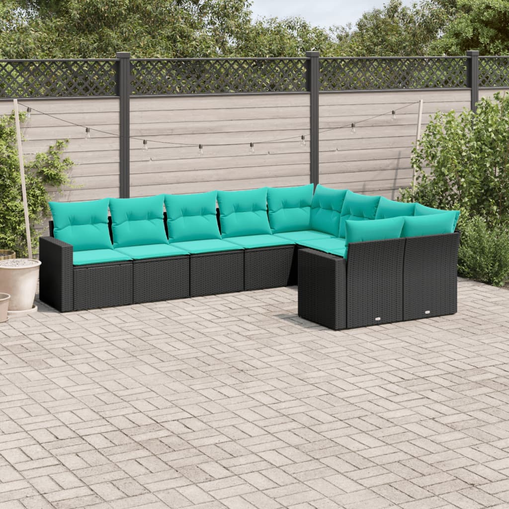 9-dijelni set vrtnih sofa od poliratana s jastucima crni