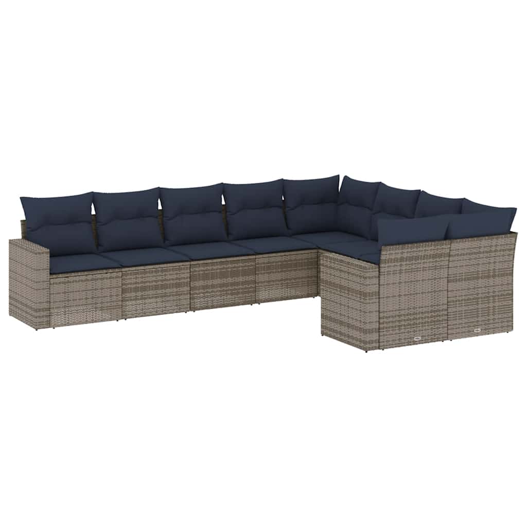 9-dijelni set vrtnih sofa od poliratana s jastucima sivi