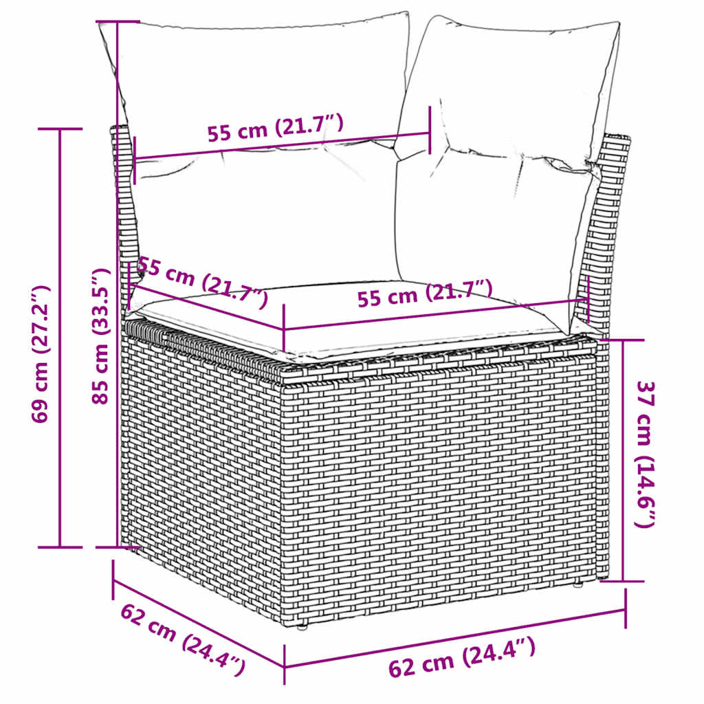9-dijelni set vrtnih sofa od poliratana s jastucima sivi