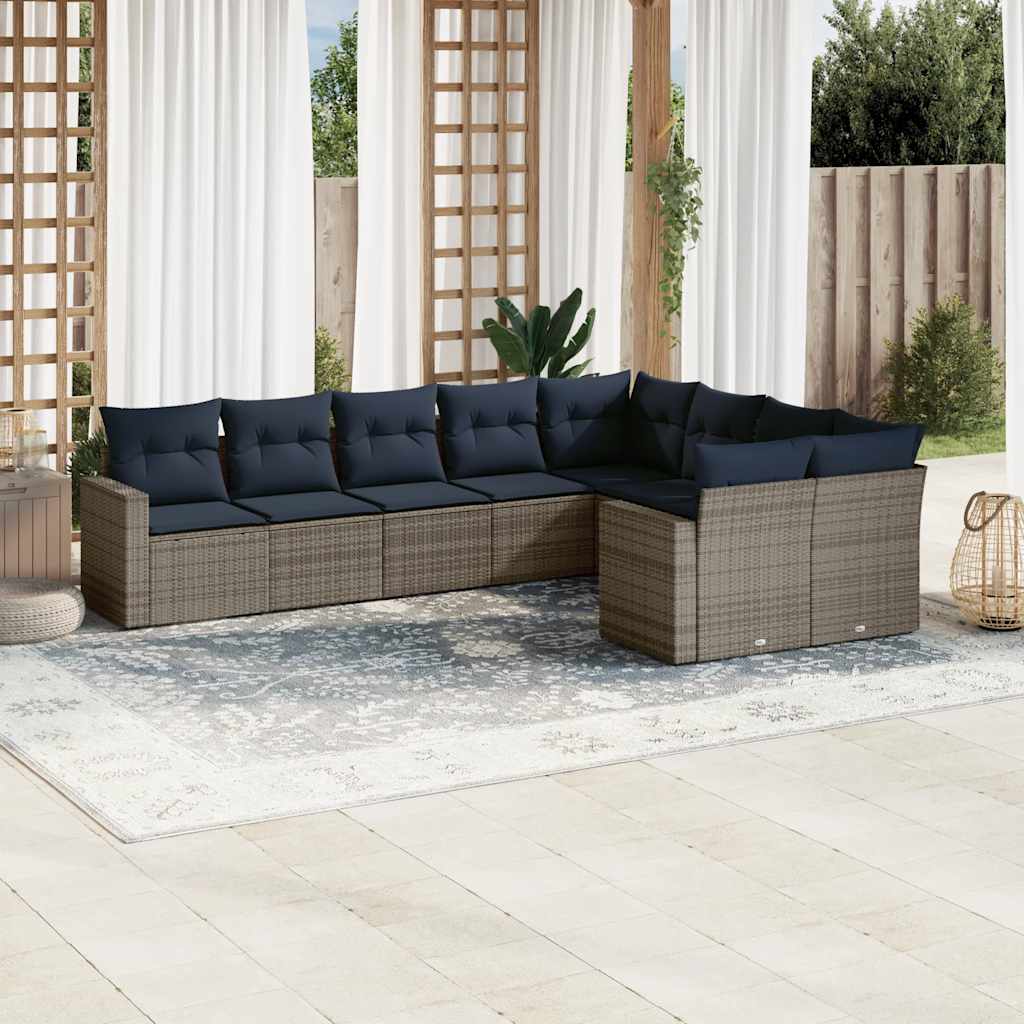 9-dijelni set vrtnih sofa od poliratana s jastucima sivi