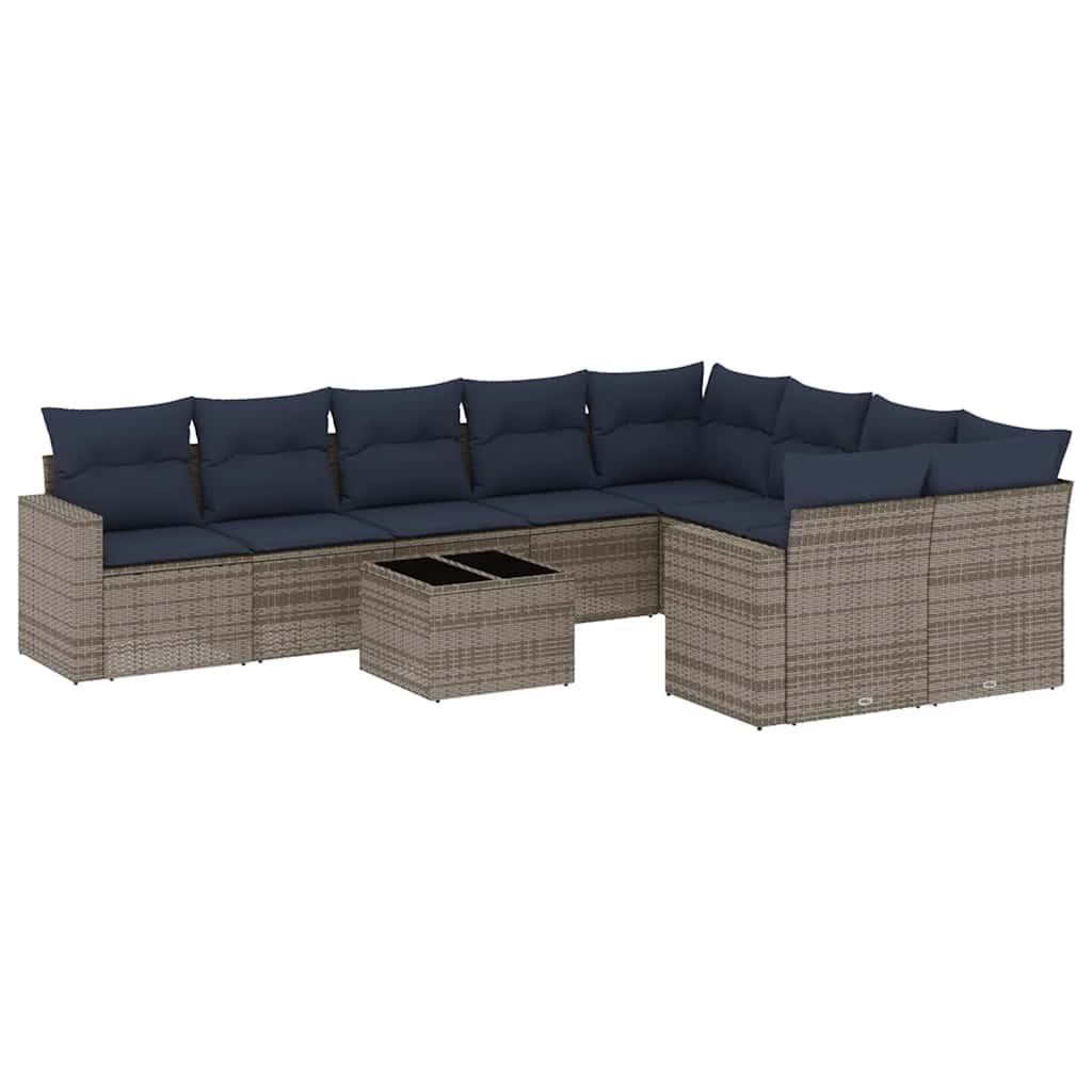 10-dijelni set vrtnih sofa od poliratana s jastucima sivi