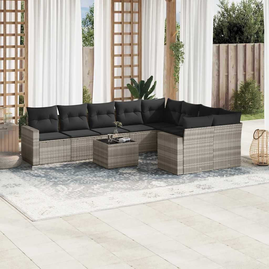 10-dijelni set vrtnih sofa poliratan s jastucima svijetlosivi