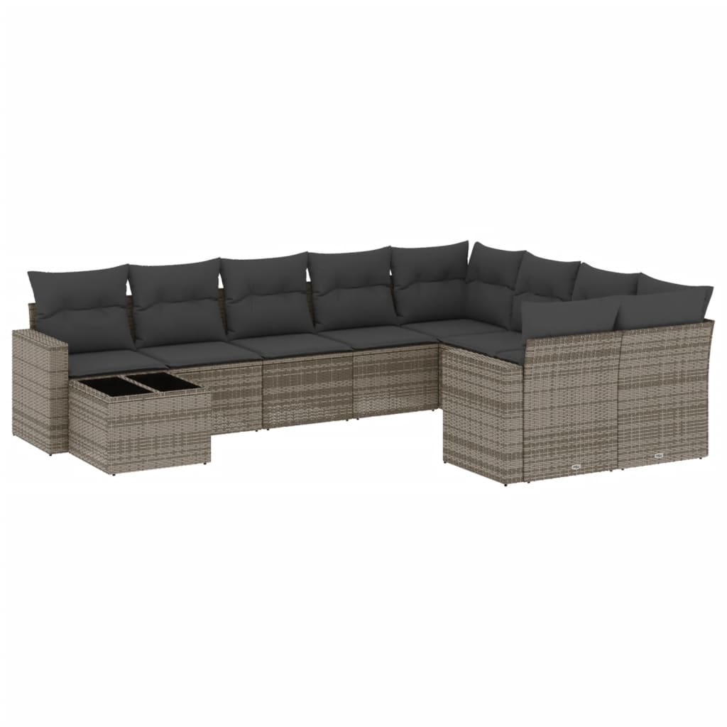 10-dijelni set vrtnih sofa od poliratana s jastucima sivi