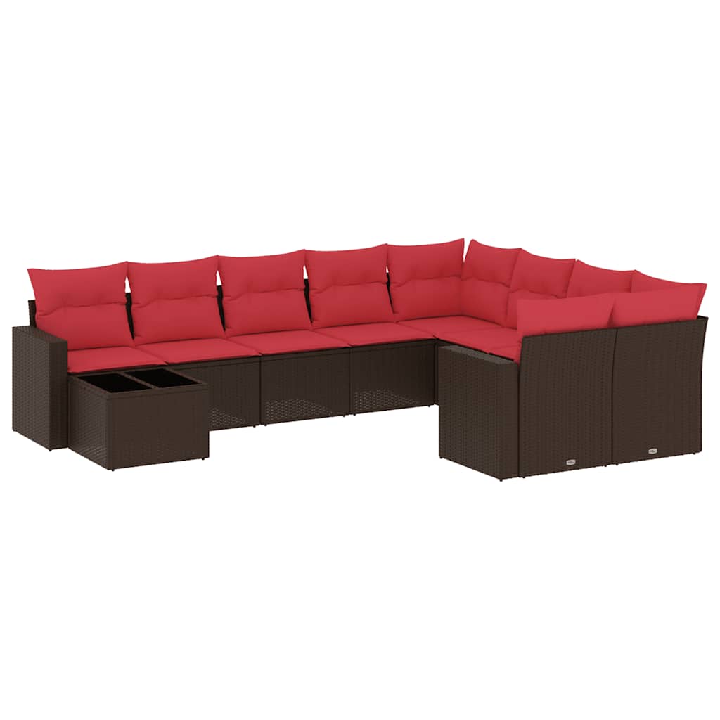 10-dijelni set vrtnih sofa od poliratana s jastucima smeđi