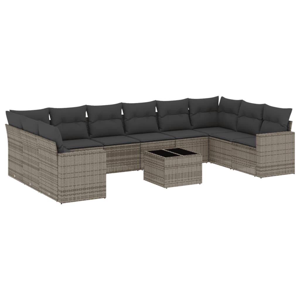11-dijelni set vrtnih sofa od poliratana s jastucima sivi