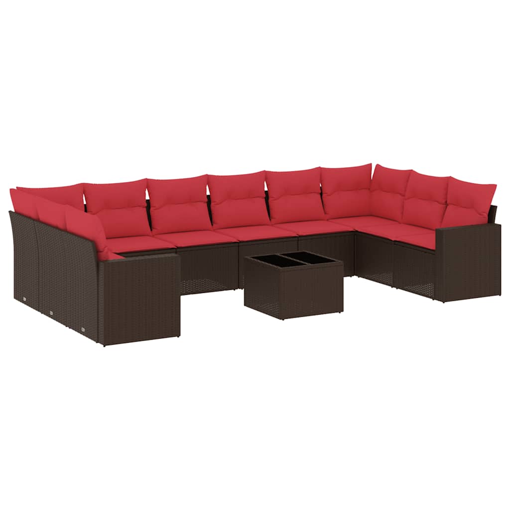 11-dijelni set vrtnih sofa od poliratana s jastucima smeđi