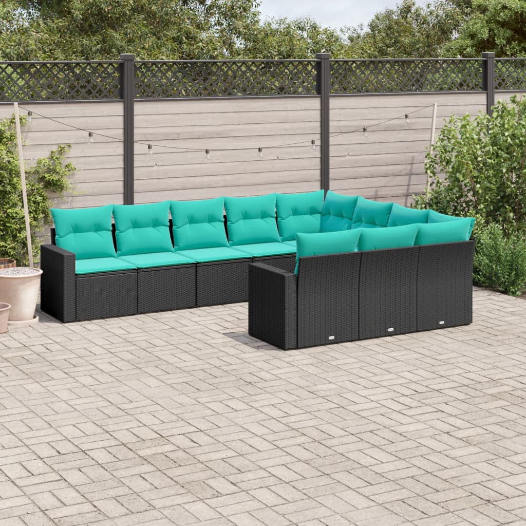 10-dijelni set vrtnih sofa od poliratana s jastucima crni
