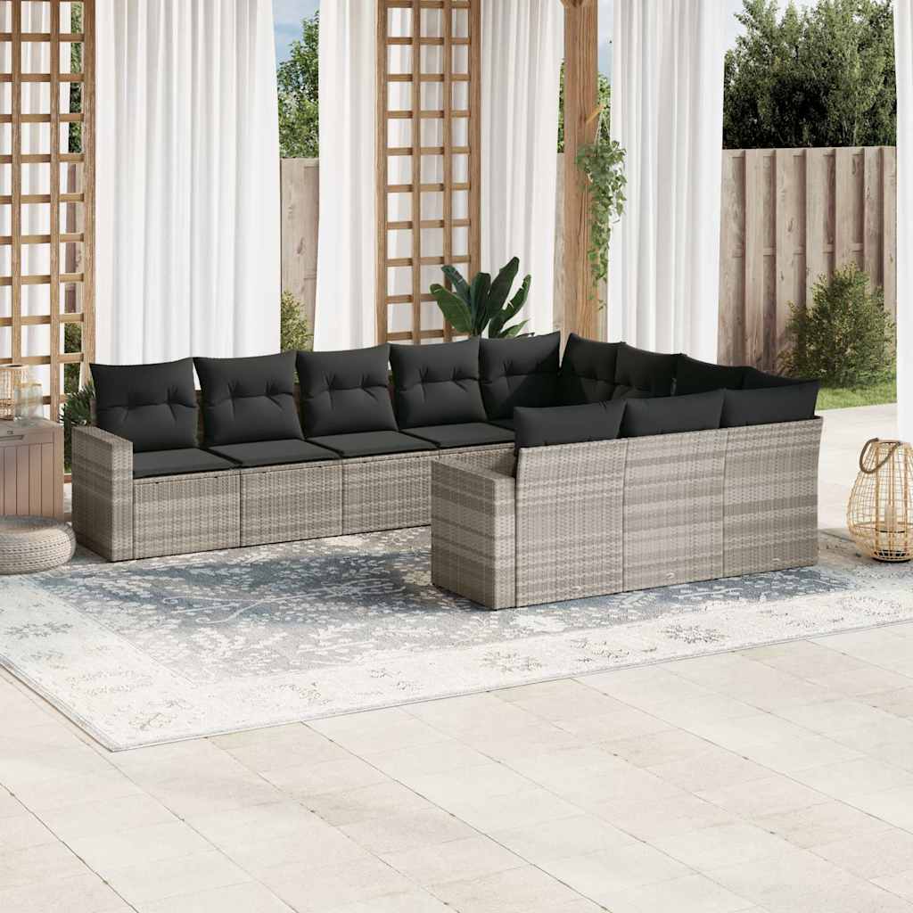 10-dijelni set vrtnih sofa poliratan s jastucima svijetlosivi