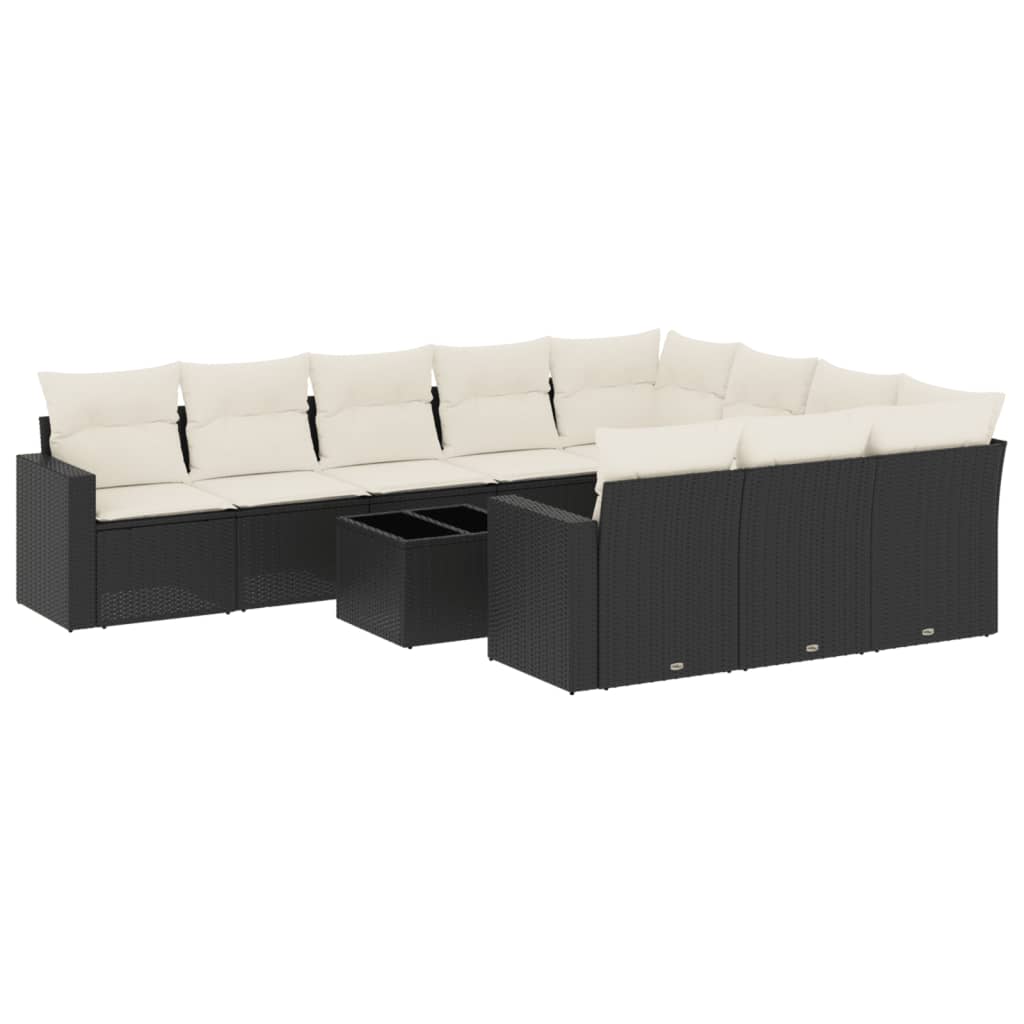 11-dijelni set vrtnih sofa od poliratana s jastucima crni