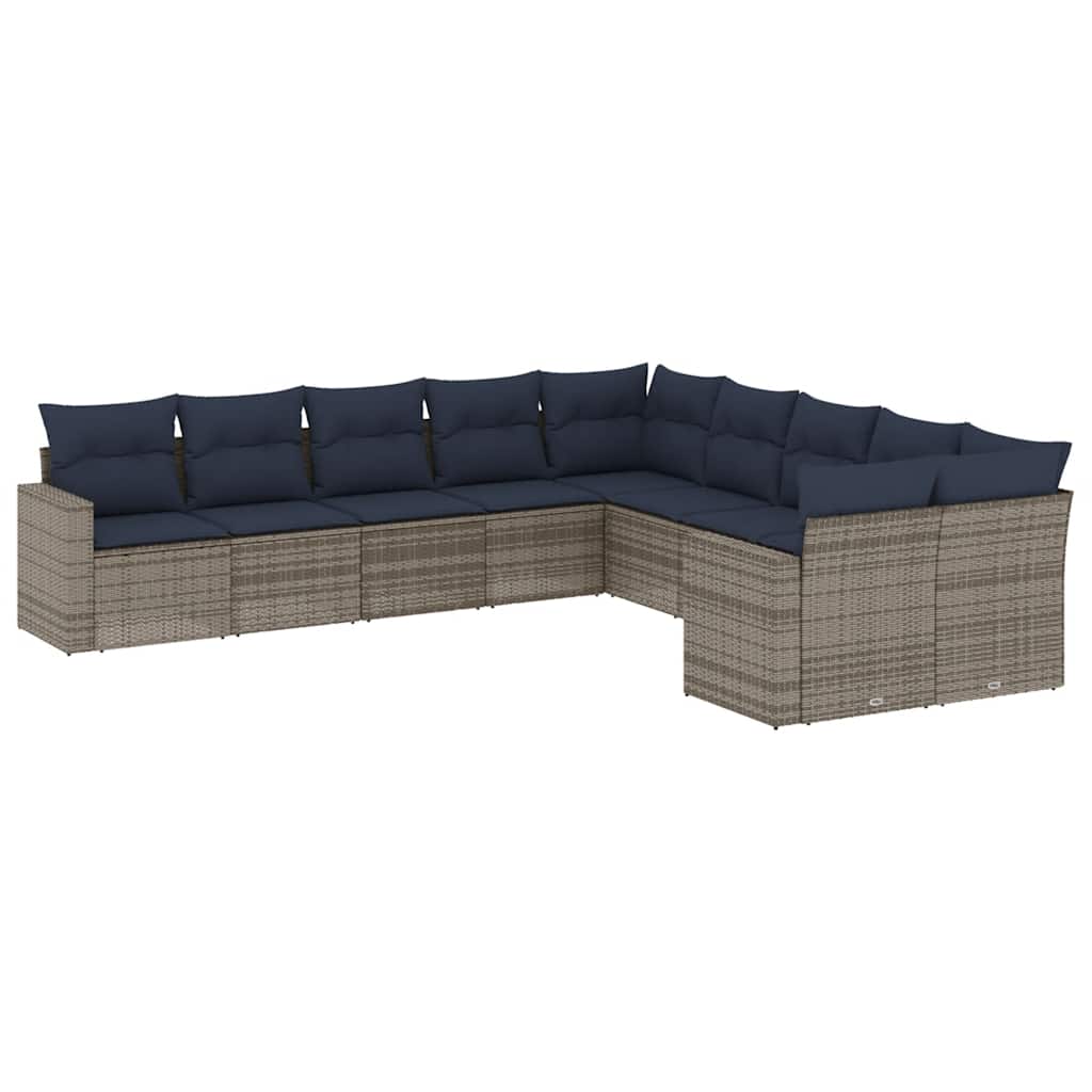 10-dijelni set vrtnih sofa od poliratana s jastucima sivi