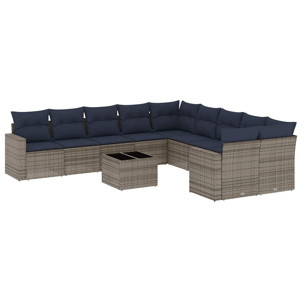 11-dijelni set vrtnih sofa od poliratana s jastucima sivi