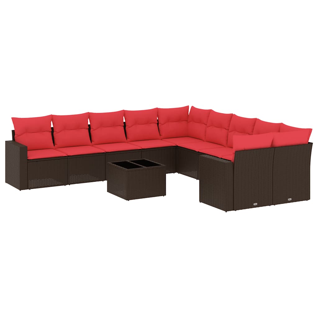 11-dijelni set vrtnih sofa od poliratana s jastucima smeđi