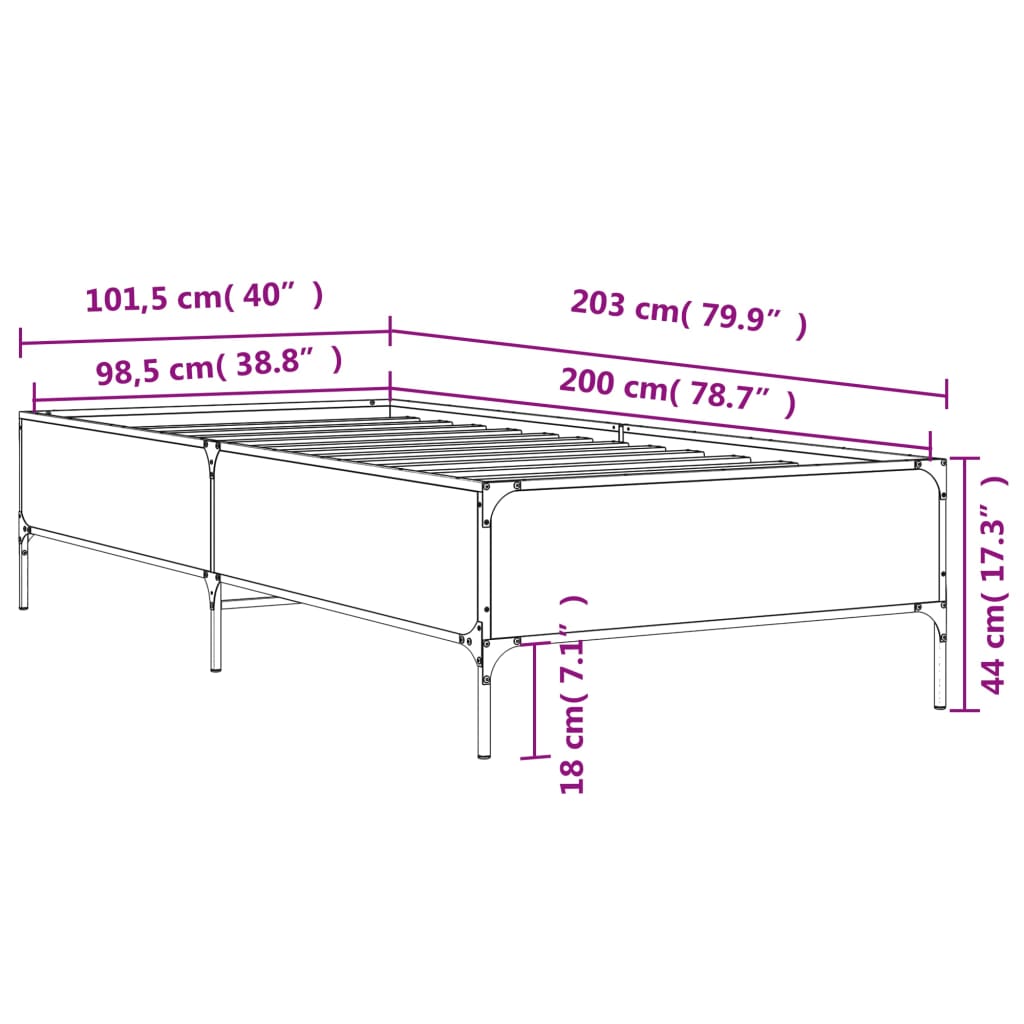 Okvir za krevet boja hrasta 100x200cm konstruirano drvo i metal