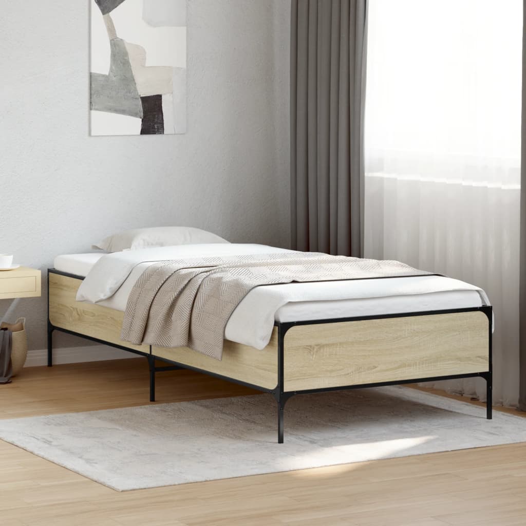 Okvir za krevet boja hrasta 100x200cm konstruirano drvo i metal