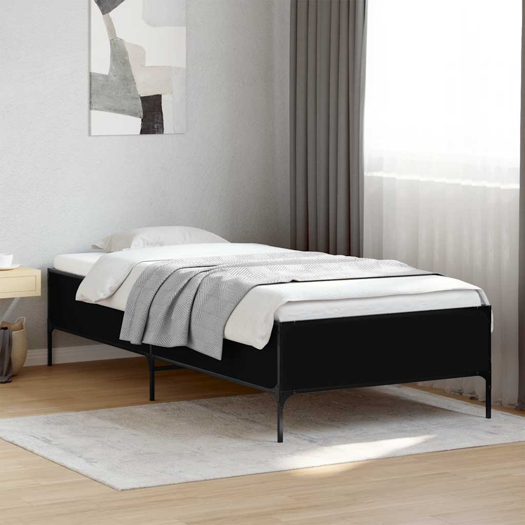 Okvir kreveta crni 90 x 200 cm konstruirano drvo i metal