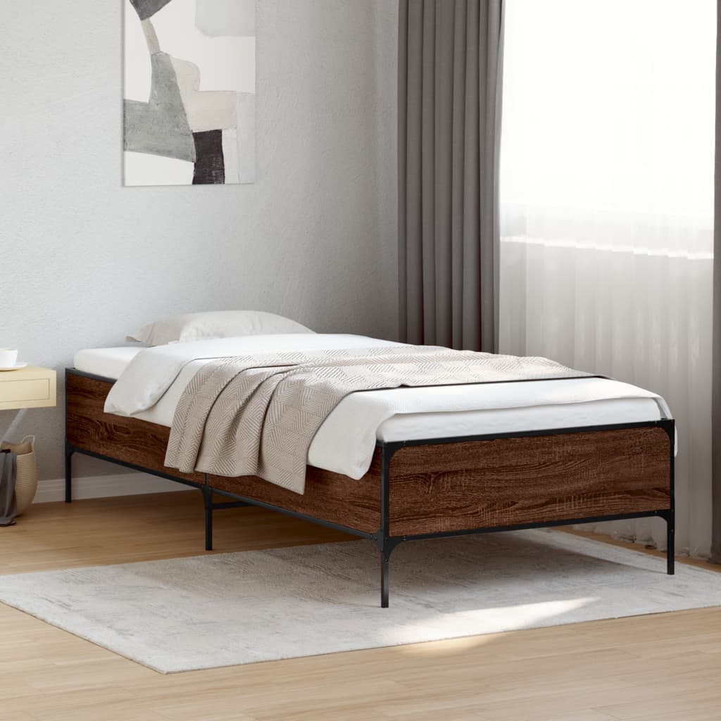 Okvir za krevet smeđi hrast 90x200 cm konstruirano drvo i metal