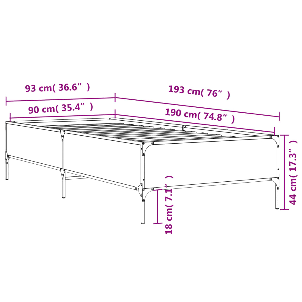 Okvir kreveta boja hrasta 90 x 190 cm konstruirano drvo i metal