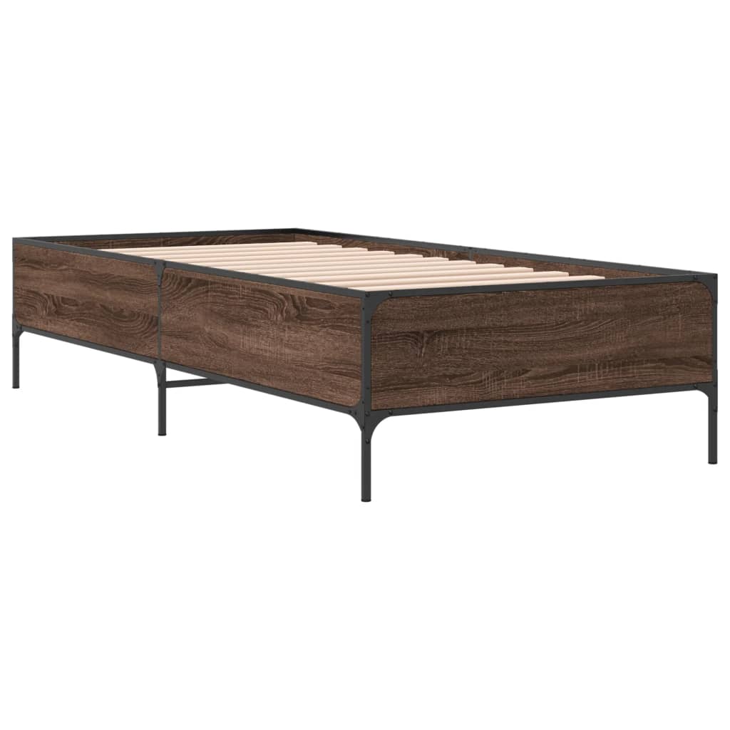 Okvir za krevet smeđi hrast 75x190 cm konstruirano drvo i metal