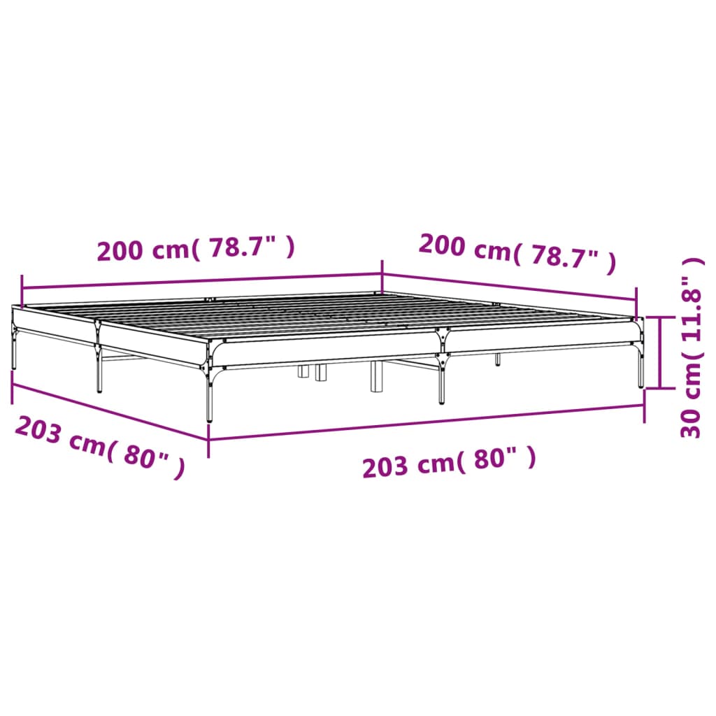 Okvir za krevet boja hrasta 200x200cm konstruirano drvo i metal