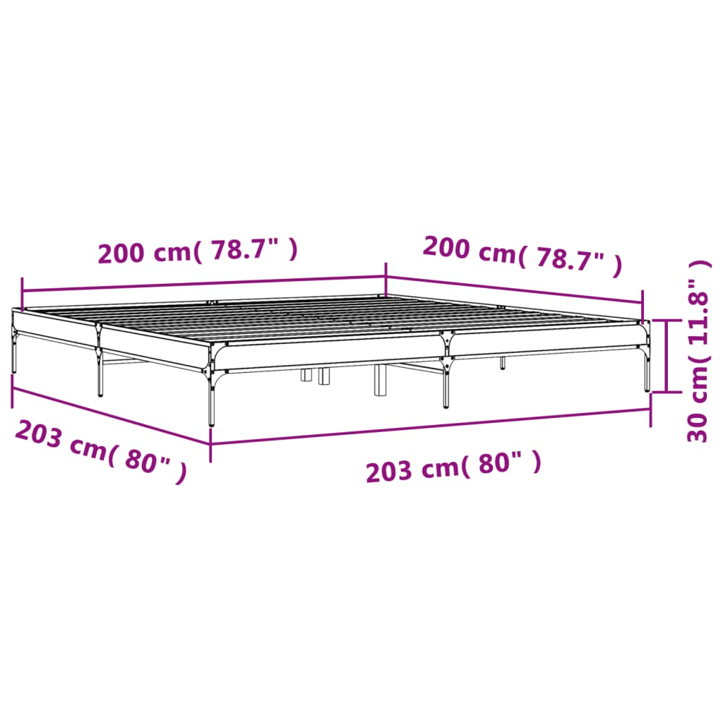 Okvir za krevet boja hrasta 200x200cm konstruirano drvo i metal
