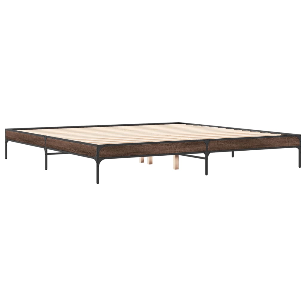 Okvir za krevet smeđi hrast 200x200cm konstruirano drvo i metal