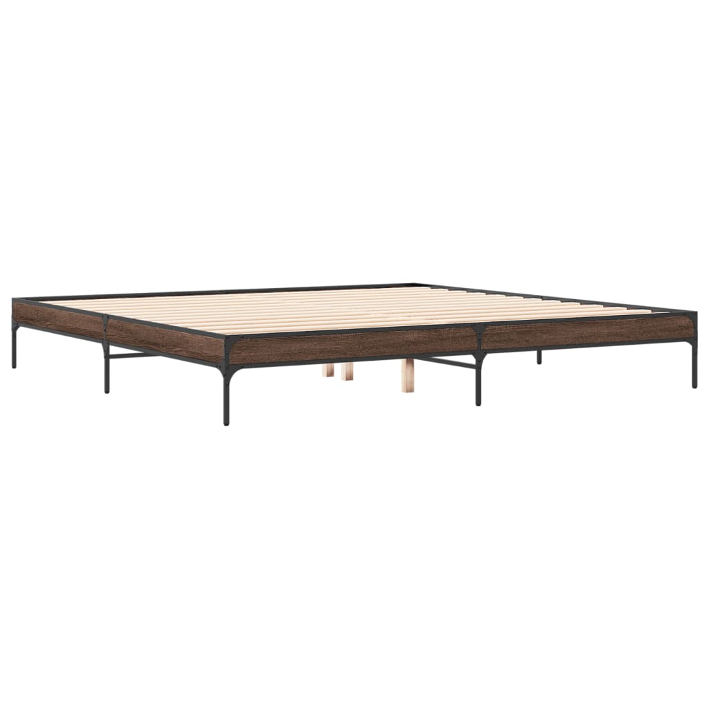 Okvir za krevet smeđi hrast 200x200cm konstruirano drvo i metal