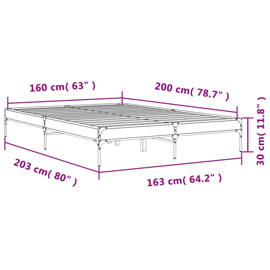 Okvir za krevet boja hrasta 160x200 cm konstruiran drvo i metal