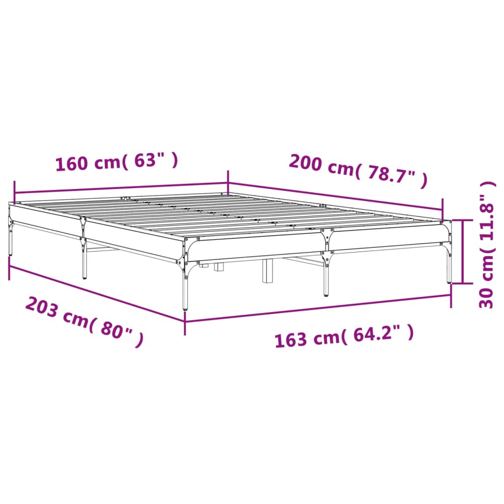 Okvir kreveta boja hrasta 160x200 cm konstruirano drvo i metal