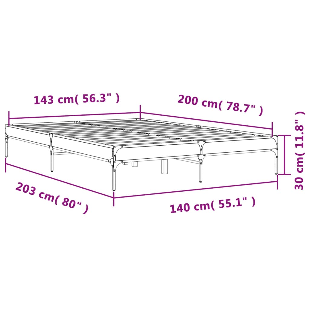 Okvir za krevet boja hrasta 140x200cm konstruirano drvo i metal