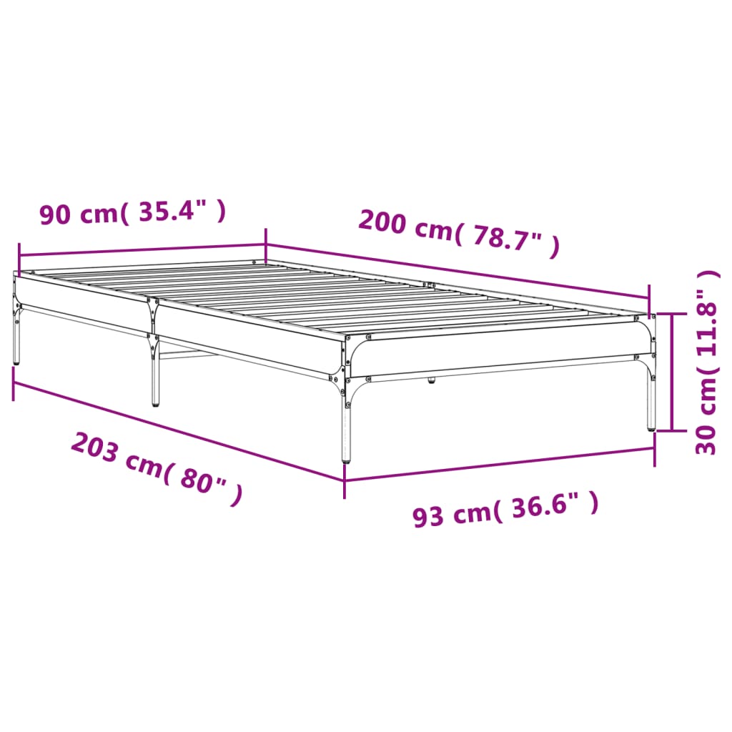Okvir za krevet boja hrasta 90x200 cm konstruirano drvo i metal