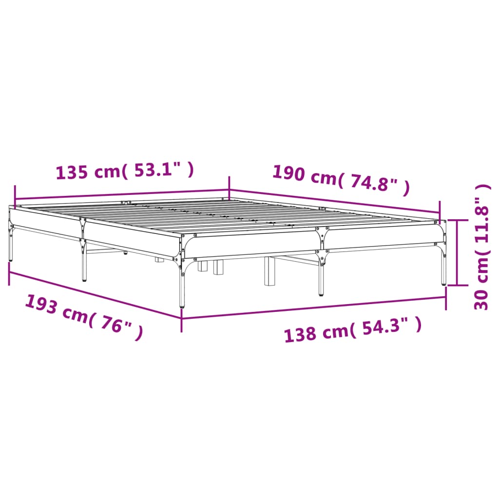 Okvir za krevet crni 135x190 cm konstruirano drvo i metal