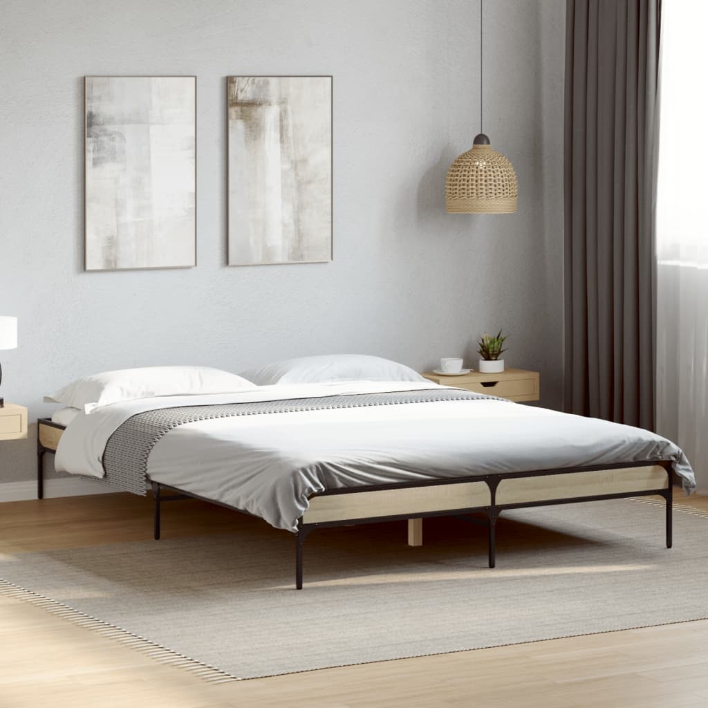 Okvir za krevet boja hrasta 135x190cm konstruirano drvo i metal