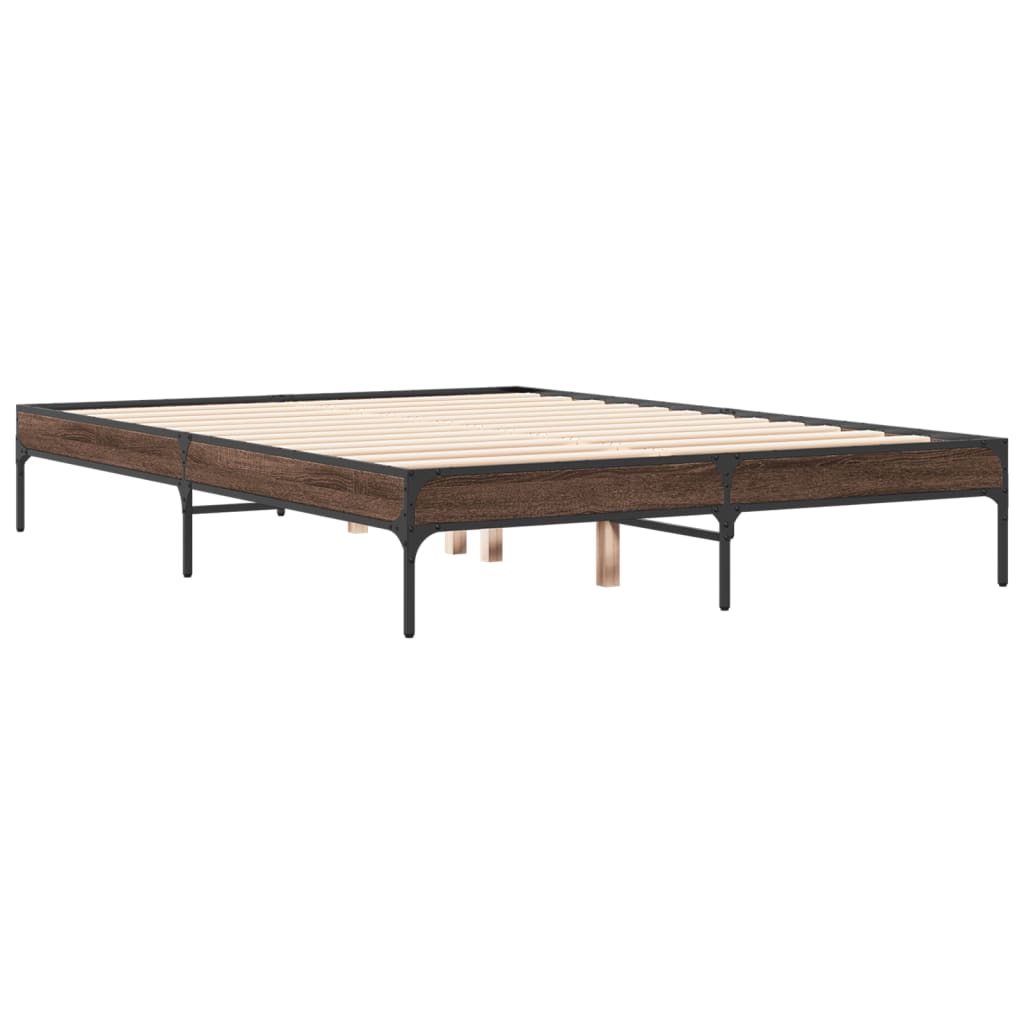 Okvir za krevet smeđi hrast 135x190cm konstruirano drvo i metal