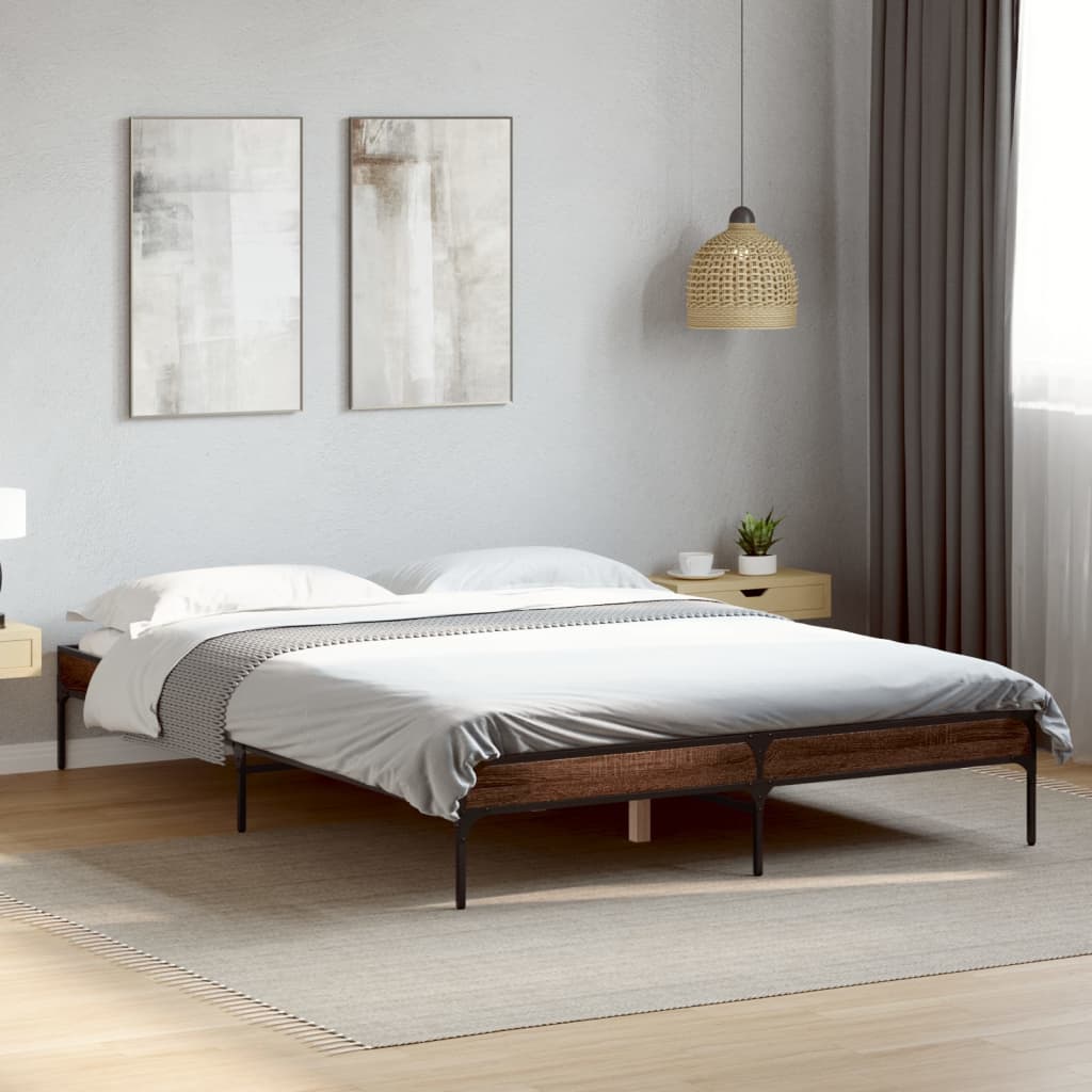 Okvir za krevet smeđi hrast 135x190cm konstruirano drvo i metal