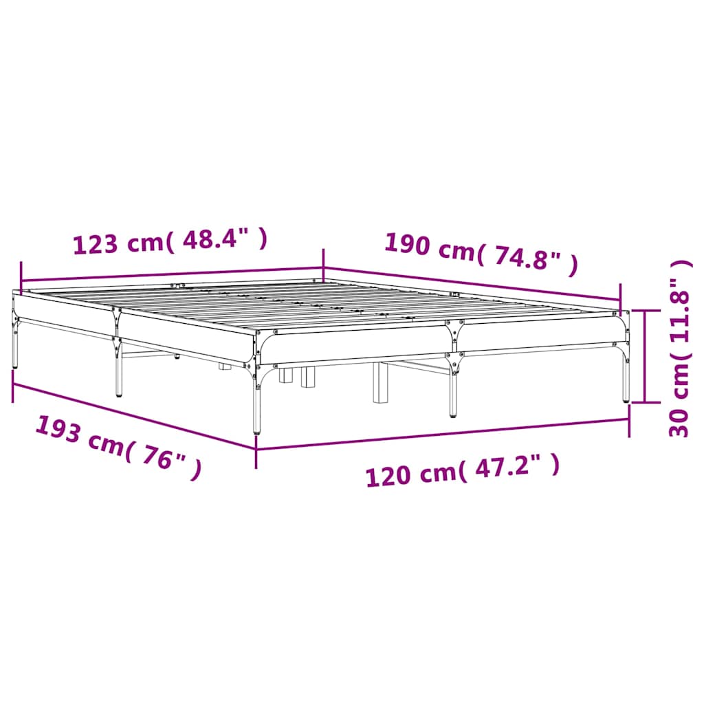 Okvir za krevet boja hrasta 120x190cm konstruirano drvo i metal