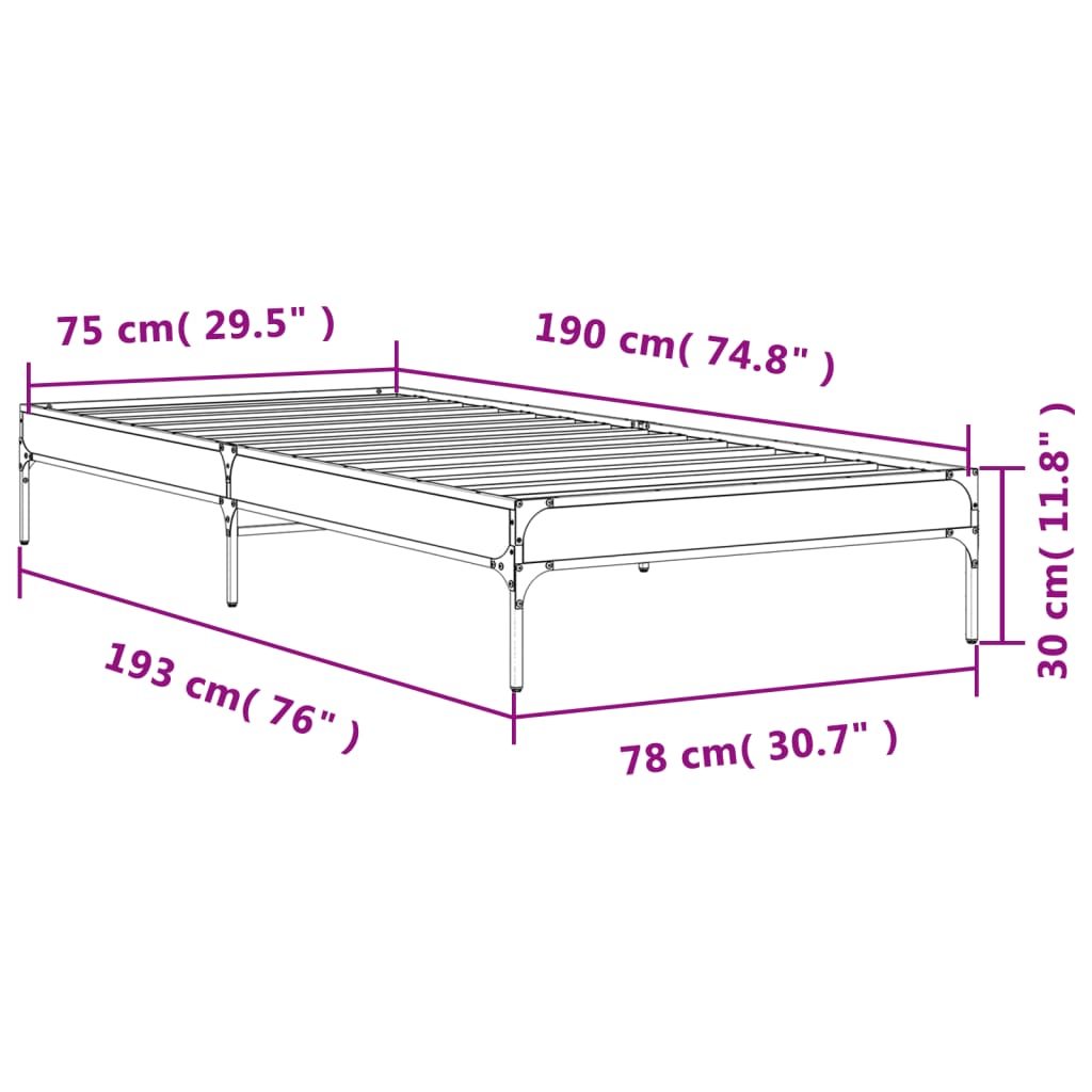 Okvir za krevet crni 75 x 190 cm od konstruirano drvo i metal