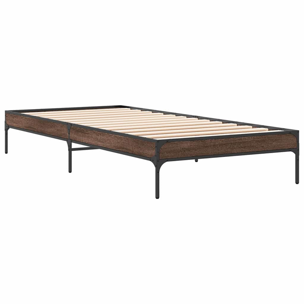 Okvir za krevet smeđi hrast 75x190 cm konstruirano drvo i metal