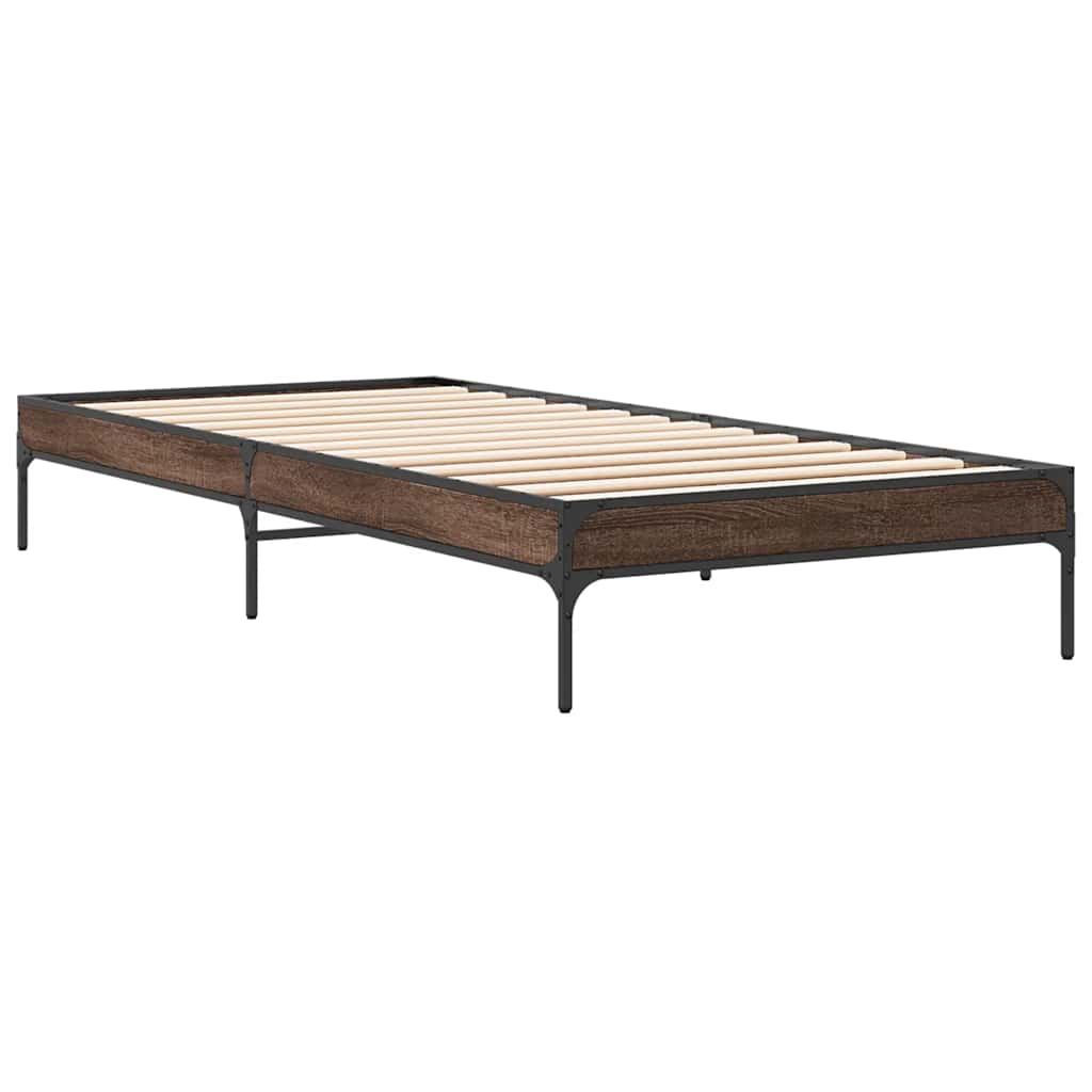 Okvir za krevet smeđi hrast 75x190 cm konstruirano drvo i metal