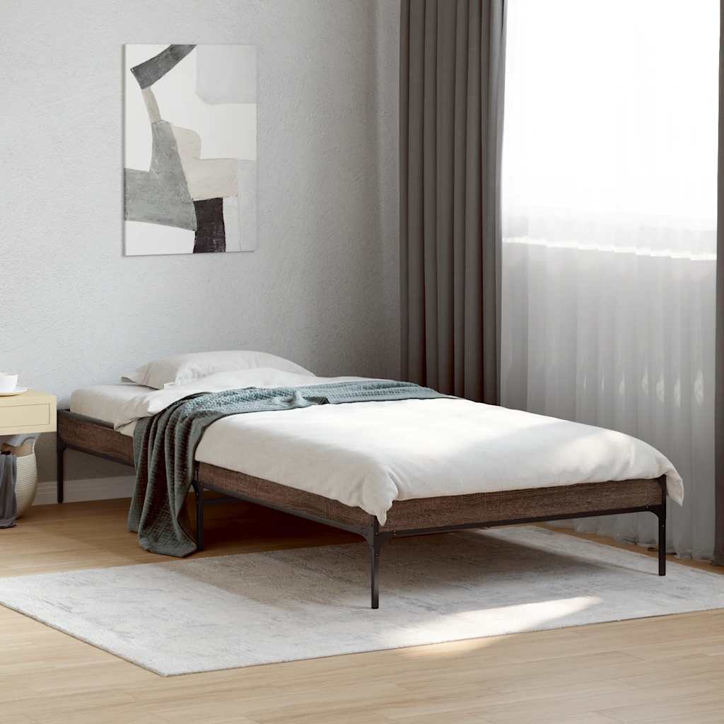 Okvir za krevet smeđi hrast 75x190 cm konstruirano drvo i metal