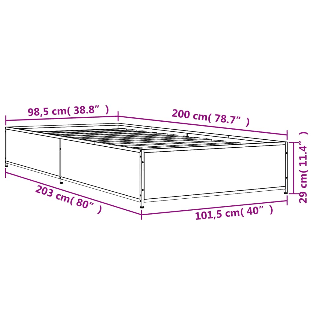 Okvir za krevet smeđi hrast 100x200cm konstruirano drvo i metal