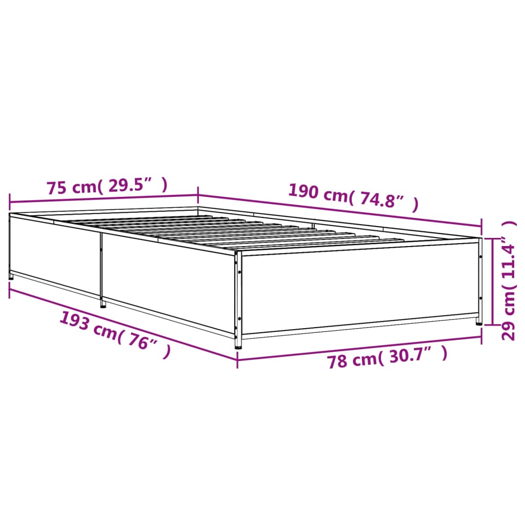 Okvir za krevet crni 75 x 190 cm od konstruirano drvo i metal